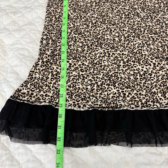 Leopard Print Lace Trim Mini Dress Sz L Sexy Slip Style Y2K Party Clubwear - Picture 7 of 8